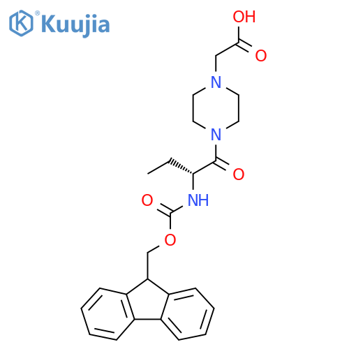2-{4-(2R)-2-({(9H-fluoren-9-yl)methoxycarbonyl}amino)butanoylpiperazin-1-yl}acetic acid structure