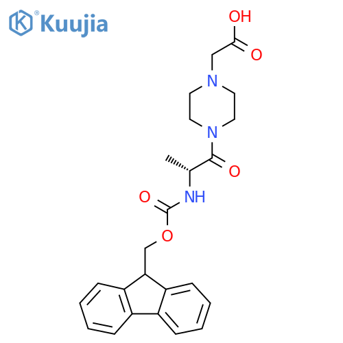 2-{4-(2R)-2-({(9H-fluoren-9-yl)methoxycarbonyl}amino)propanoylpiperazin-1-yl}acetic acid structure