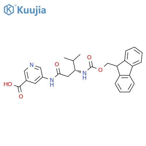 5-(3R)-3-({(9H-fluoren-9-yl)methoxycarbonyl}amino)-4-methylpentanamidopyridine-3-carboxylic acid structure