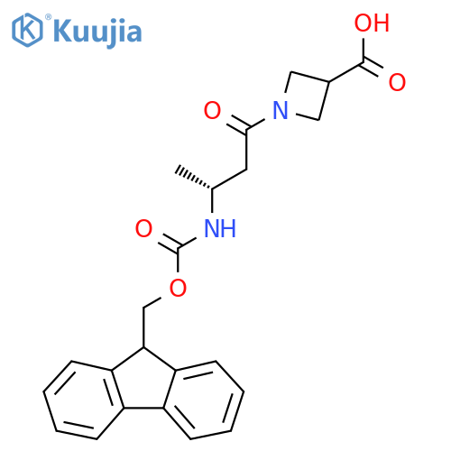 1-(3R)-3-({(9H-fluoren-9-yl)methoxycarbonyl}amino)butanoylazetidine-3-carboxylic acid structure