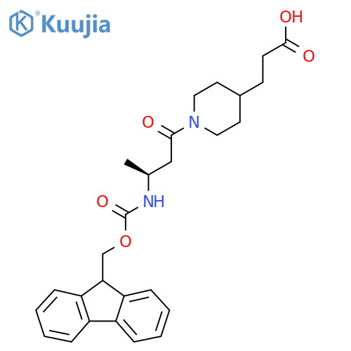 3-{1-(3S)-3-({(9H-fluoren-9-yl)methoxycarbonyl}amino)butanoylpiperidin-4-yl}propanoic acid structure