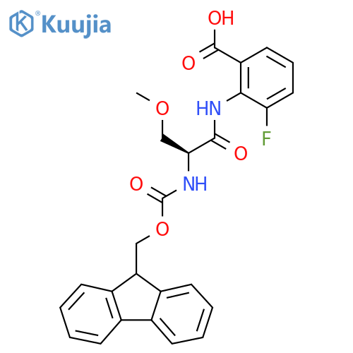 2-(2S)-2-({(9H-fluoren-9-yl)methoxycarbonyl}amino)-3-methoxypropanamido-3-fluorobenzoic acid structure