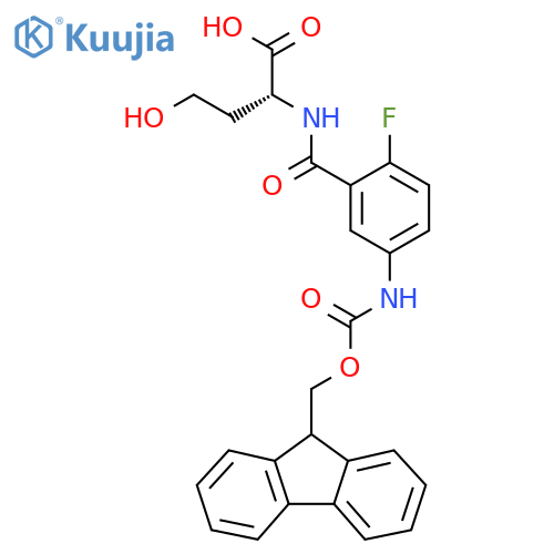 (2R)-2-{5-({(9H-fluoren-9-yl)methoxycarbonyl}amino)-2-fluorophenylformamido}-4-hydroxybutanoic acid structure
