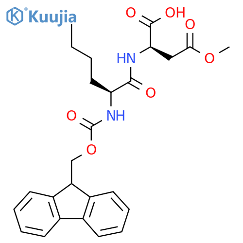 (2R)-2-(2S)-2-({(9H-fluoren-9-yl)methoxycarbonyl}amino)hexanamido-4-methoxy-4-oxobutanoic acid structure