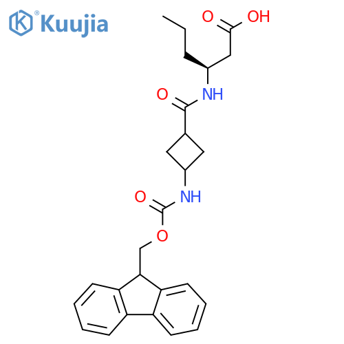 (3S)-3-{3-({(9H-fluoren-9-yl)methoxycarbonyl}amino)cyclobutylformamido}hexanoic acid structure