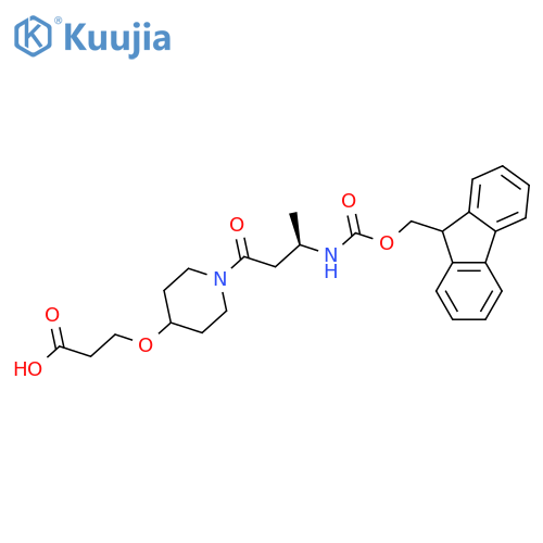 3-({1-(3R)-3-({(9H-fluoren-9-yl)methoxycarbonyl}amino)butanoylpiperidin-4-yl}oxy)propanoic acid structure
