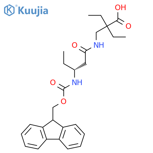 2-ethyl-2-{(3R)-3-({(9H-fluoren-9-yl)methoxycarbonyl}amino)pentanamidomethyl}butanoic acid structure