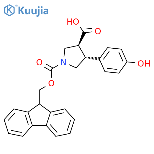 rac-(3R,4S)-1-{(9H-fluoren-9-yl)methoxycarbonyl}-4-(4-hydroxyphenyl)pyrrolidine-3-carboxylic acid structure