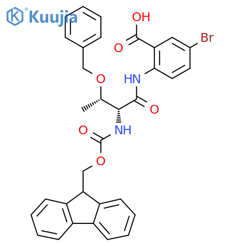2-(2R,3S)-3-(benzyloxy)-2-({(9H-fluoren-9-yl)methoxycarbonyl}amino)butanamido-5-bromobenzoic acid structure