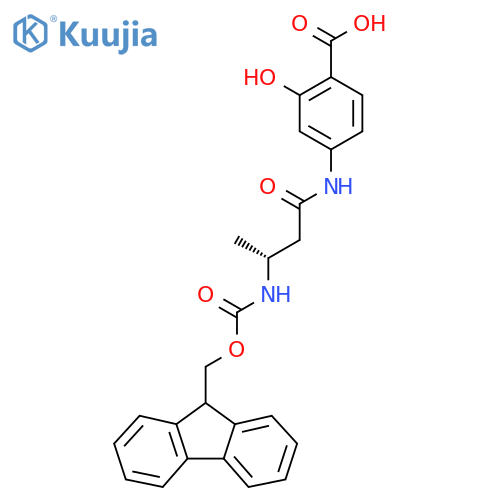 4-[(3R)-3-({[(9H-fluoren-9-yl)methoxy]carbonyl}amino)butanamido]-2-hydroxybenzoic acid structure
