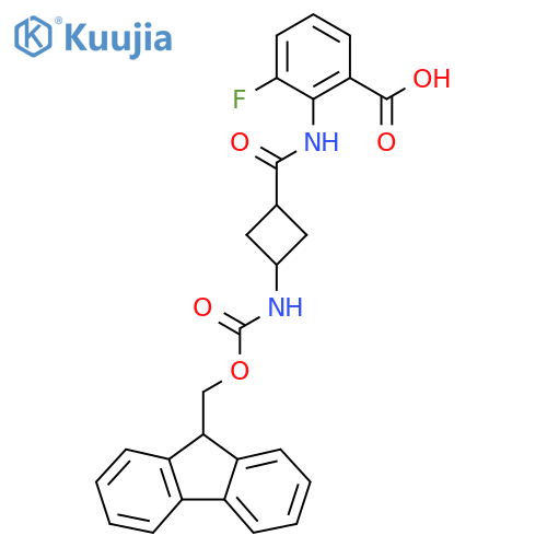 3-fluoro-2-(1s,3s)-3-({(9H-fluoren-9-yl)methoxycarbonyl}amino)cyclobutaneamidobenzoic acid structure