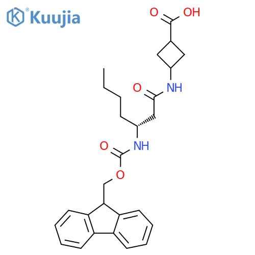 3-(3R)-3-({(9H-fluoren-9-yl)methoxycarbonyl}amino)heptanamidocyclobutane-1-carboxylic acid structure
