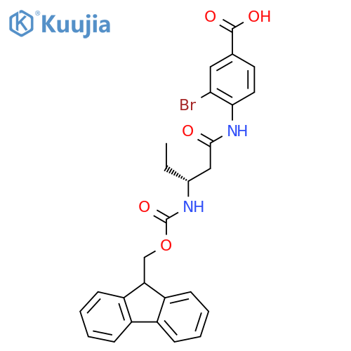3-bromo-4-(3R)-3-({(9H-fluoren-9-yl)methoxycarbonyl}amino)pentanamidobenzoic acid structure