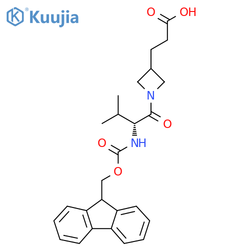 3-{1-(2R)-2-({(9H-fluoren-9-yl)methoxycarbonyl}amino)-3-methylbutanoylazetidin-3-yl}propanoic acid structure