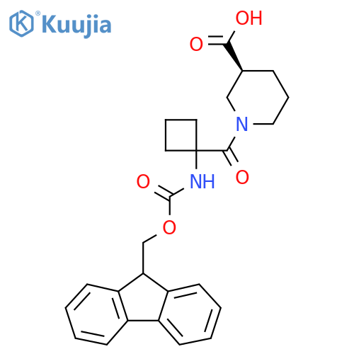 (3S)-1-1-({(9H-fluoren-9-yl)methoxycarbonyl}amino)cyclobutanecarbonylpiperidine-3-carboxylic acid structure