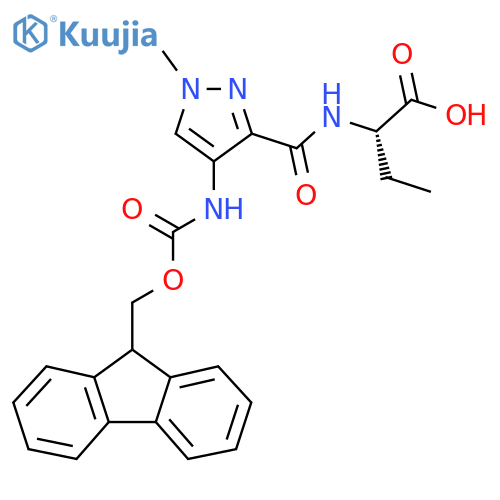 (2S)-2-{4-({(9H-fluoren-9-yl)methoxycarbonyl}amino)-1-methyl-1H-pyrazol-3-ylformamido}butanoic acid structure
