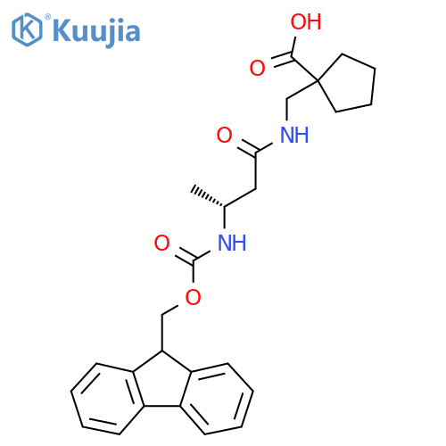 1-{(3R)-3-({(9H-fluoren-9-yl)methoxycarbonyl}amino)butanamidomethyl}cyclopentane-1-carboxylic acid structure