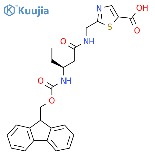2-{(3S)-3-({(9H-fluoren-9-yl)methoxycarbonyl}amino)pentanamidomethyl}-1,3-thiazole-5-carboxylic acid structure