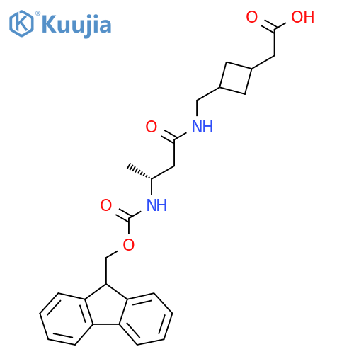 2-(3-{(3R)-3-({(9H-fluoren-9-yl)methoxycarbonyl}amino)butanamidomethyl}cyclobutyl)acetic acid structure