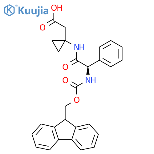 2-{1-(2R)-2-({(9H-fluoren-9-yl)methoxycarbonyl}amino)-2-phenylacetamidocyclopropyl}acetic acid structure