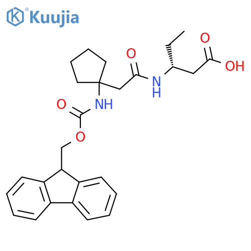 (3R)-3-{2-1-({(9H-fluoren-9-yl)methoxycarbonyl}amino)cyclopentylacetamido}pentanoic acid structure