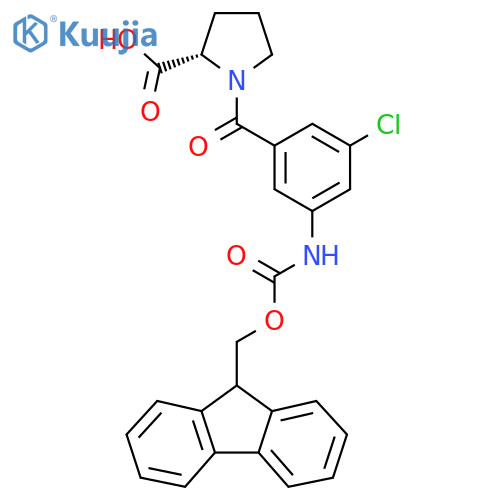 (2S)-1-3-chloro-5-({(9H-fluoren-9-yl)methoxycarbonyl}amino)benzoylpyrrolidine-2-carboxylic acid structure