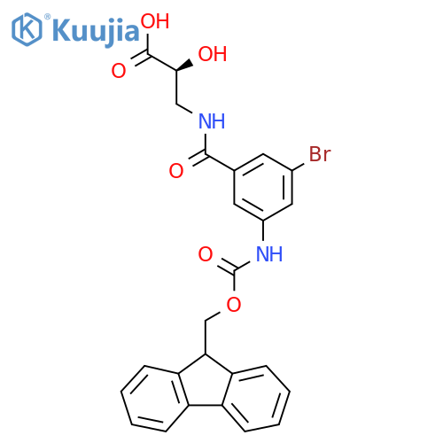 (2S)-3-{3-bromo-5-({(9H-fluoren-9-yl)methoxycarbonyl}amino)phenylformamido}-2-hydroxypropanoic acid structure