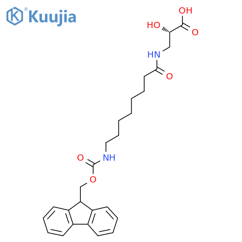 (2S)-3-8-({(9H-fluoren-9-yl)methoxycarbonyl}amino)octanamido-2-hydroxypropanoic acid structure