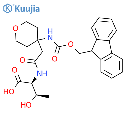 (2S,3R)-2-{2-4-({(9H-fluoren-9-yl)methoxycarbonyl}amino)oxan-4-ylacetamido}-3-hydroxybutanoic acid structure