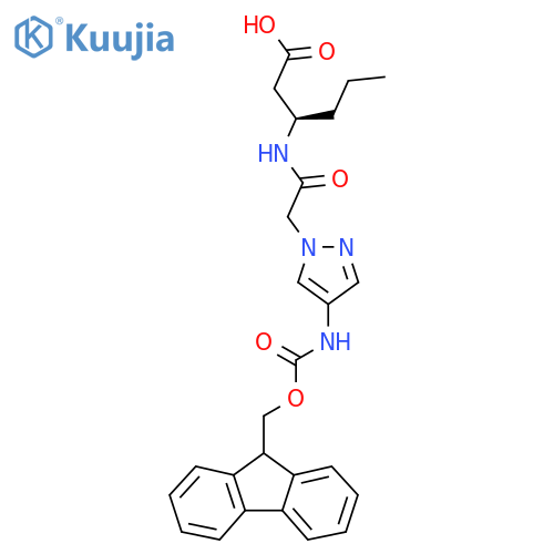 (3R)-3-{2-[4-({[(9H-fluoren-9-yl)methoxy]carbonyl}amino)-1H-pyrazol-1-yl]acetamido}hexanoic acid structure
