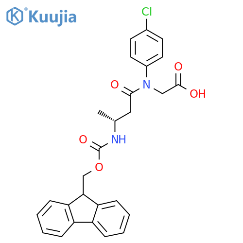 2-(3R)-N-(4-chlorophenyl)-3-({(9H-fluoren-9-yl)methoxycarbonyl}amino)butanamidoacetic acid structure