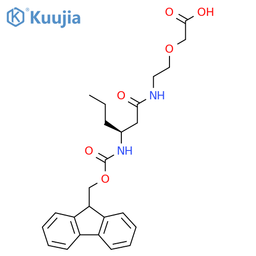 2-{2-(3S)-3-({(9H-fluoren-9-yl)methoxycarbonyl}amino)hexanamidoethoxy}acetic acid structure