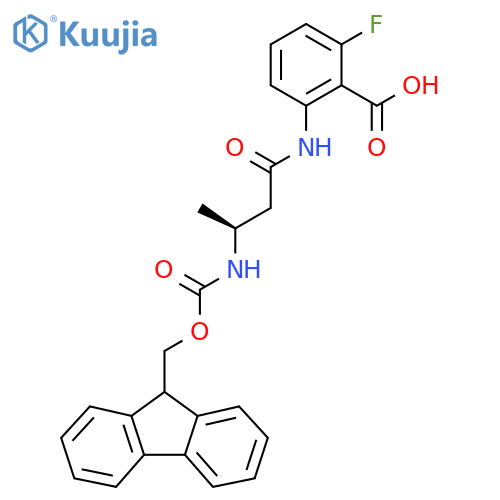 2-(3S)-3-({(9H-fluoren-9-yl)methoxycarbonyl}amino)butanamido-6-fluorobenzoic acid structure