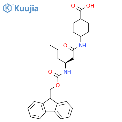 4-(3S)-3-({(9H-fluoren-9-yl)methoxycarbonyl}amino)hexanamidocyclohexane-1-carboxylic acid structure
