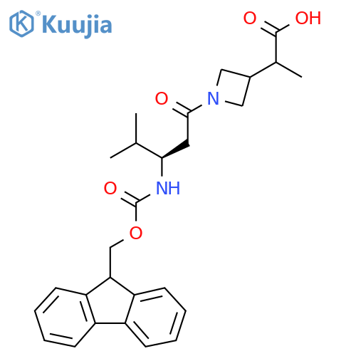 2-{1-(3R)-3-({(9H-fluoren-9-yl)methoxycarbonyl}amino)-4-methylpentanoylazetidin-3-yl}propanoic acid structure