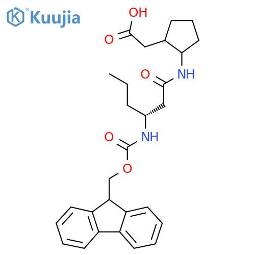 2-{2-(3R)-3-({(9H-fluoren-9-yl)methoxycarbonyl}amino)hexanamidocyclopentyl}acetic acid structure