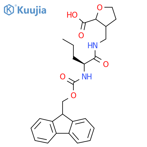 3-{(2S)-2-({(9H-fluoren-9-yl)methoxycarbonyl}amino)pentanamidomethyl}oxolane-2-carboxylic acid structure