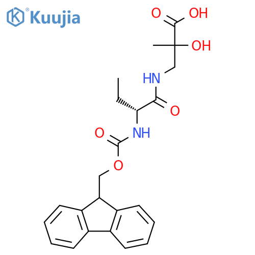 3-(2R)-2-({(9H-fluoren-9-yl)methoxycarbonyl}amino)butanamido-2-hydroxy-2-methylpropanoic acid structure