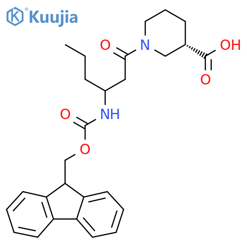 (3S)-1-3-({(9H-fluoren-9-yl)methoxycarbonyl}amino)hexanoylpiperidine-3-carboxylic acid structure