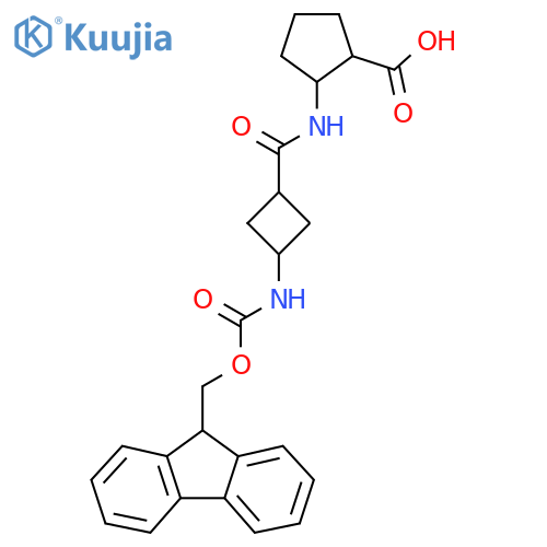 2-(1r,3r)-3-({(9H-fluoren-9-yl)methoxycarbonyl}amino)cyclobutaneamidocyclopentane-1-carboxylic acid structure