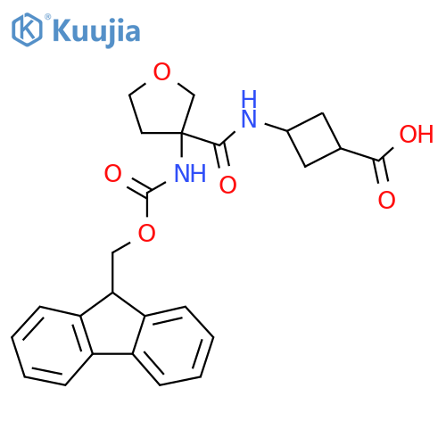 (1s,3s)-3-3-({(9H-fluoren-9-yl)methoxycarbonyl}amino)oxolane-3-amidocyclobutane-1-carboxylic acid structure