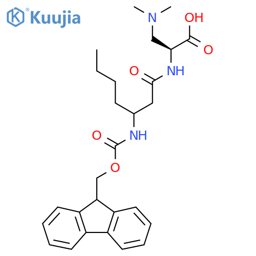 (2S)-3-(dimethylamino)-2-3-({(9H-fluoren-9-yl)methoxycarbonyl}amino)heptanamidopropanoic acid structure