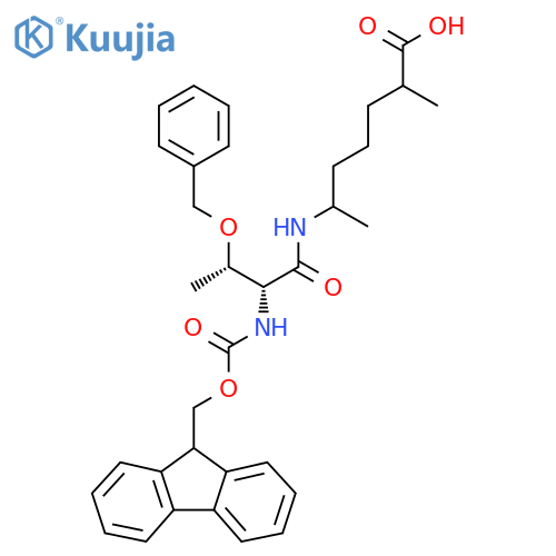 6-(2R,3S)-3-(benzyloxy)-2-({(9H-fluoren-9-yl)methoxycarbonyl}amino)butanamido-2-methylheptanoic acid structure