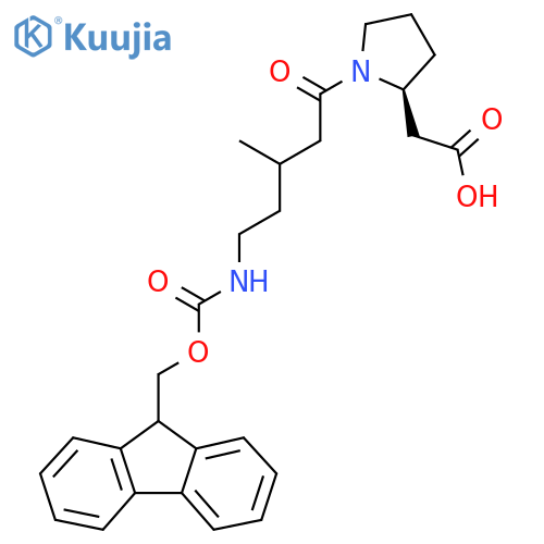 2-(2S)-1-5-({(9H-fluoren-9-yl)methoxycarbonyl}amino)-3-methylpentanoylpyrrolidin-2-ylacetic acid structure