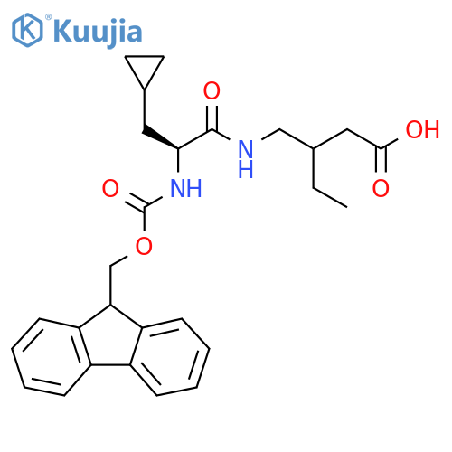 3-{(2S)-3-cyclopropyl-2-({(9H-fluoren-9-yl)methoxycarbonyl}amino)propanamidomethyl}pentanoic acid structure