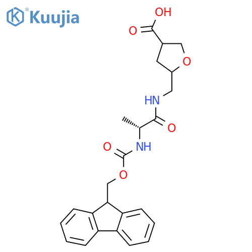 5-{(2R)-2-({(9H-fluoren-9-yl)methoxycarbonyl}amino)propanamidomethyl}oxolane-3-carboxylic acid structure