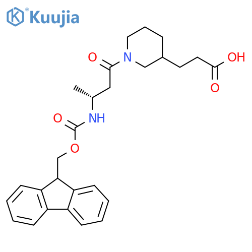 3-{1-(3R)-3-({(9H-fluoren-9-yl)methoxycarbonyl}amino)butanoylpiperidin-3-yl}propanoic acid structure