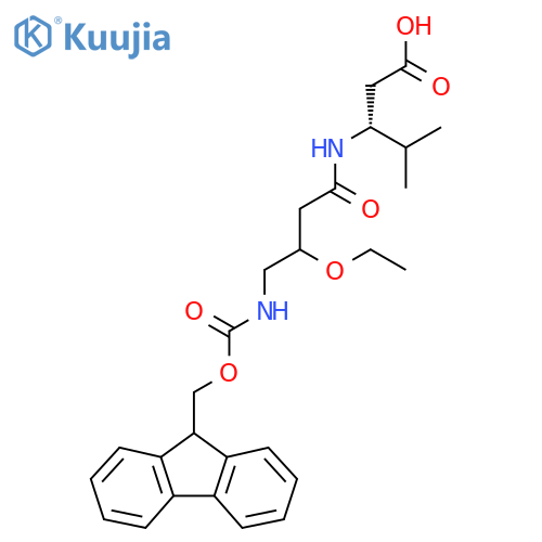 (3R)-3-3-ethoxy-4-({(9H-fluoren-9-yl)methoxycarbonyl}amino)butanamido-4-methylpentanoic acid structure