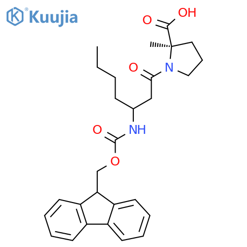 (2R)-1-3-({(9H-fluoren-9-yl)methoxycarbonyl}amino)heptanoyl-2-methylpyrrolidine-2-carboxylic acid structure