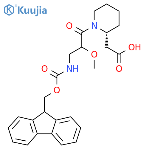 2-(2R)-1-3-({(9H-fluoren-9-yl)methoxycarbonyl}amino)-2-methoxypropanoylpiperidin-2-ylacetic acid structure